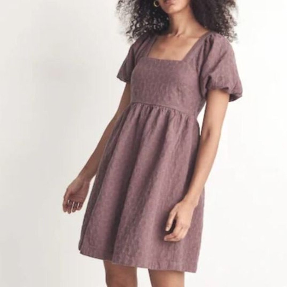 Madewell Quilted Puff-Sleeve‎ Fun Flirty Romantic Mini Boho Dress Purple XS
